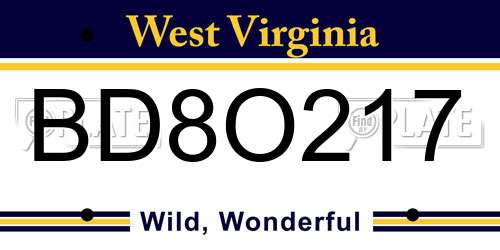 BD8O217 West Virginia License Plate
