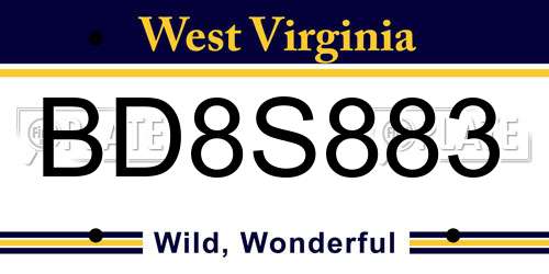 BD8S883 West Virginia License Plate