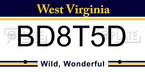 BD8T5D West Virginia License Plate