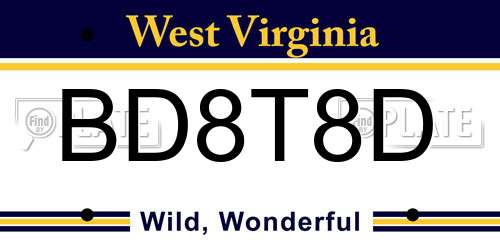 BD8T8D West Virginia License Plate
