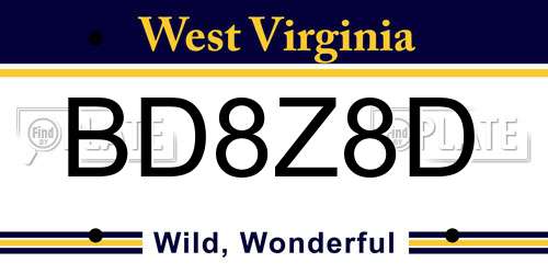 BD8Z8D West Virginia License Plate
