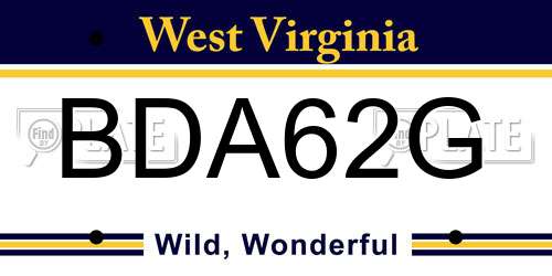 BDA62G West Virginia License Plate