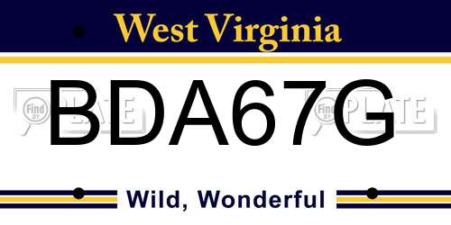 BDA67G West Virginia License Plate