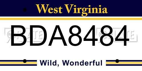 BDA8484 West Virginia License Plate