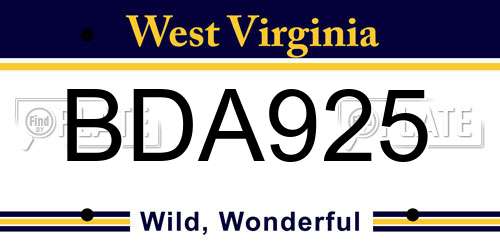 BDA925 West Virginia License Plate