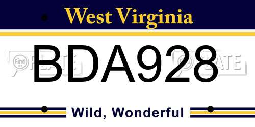 BDA928 West Virginia License Plate