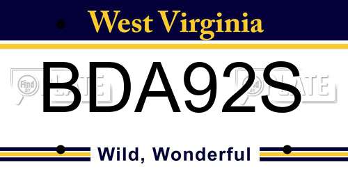 BDA92S West Virginia License Plate
