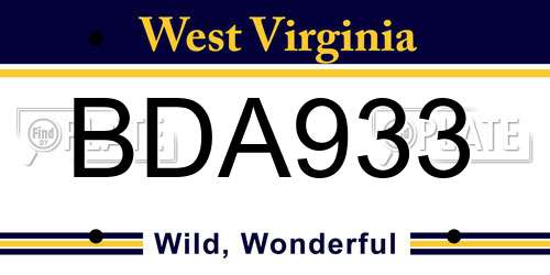 BDA933 West Virginia License Plate