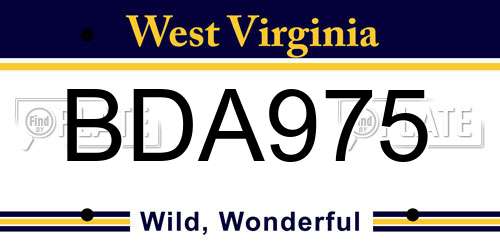 BDA975 West Virginia License Plate