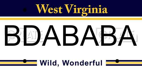 BDABABA West Virginia License Plate
