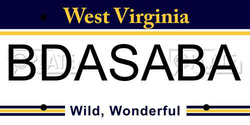 BDASABA West Virginia License Plate