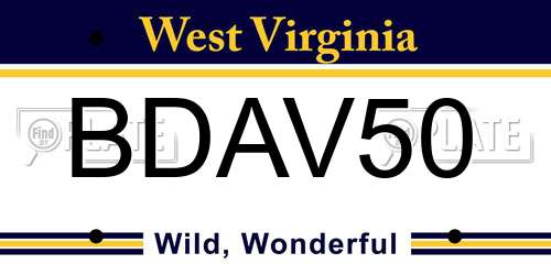 BDAV50 West Virginia License Plate