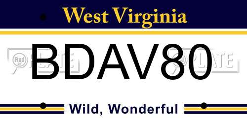 BDAV80 West Virginia License Plate