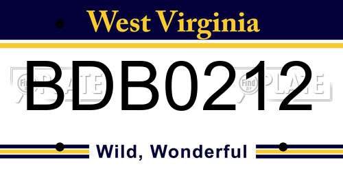 BDB0212 West Virginia License Plate