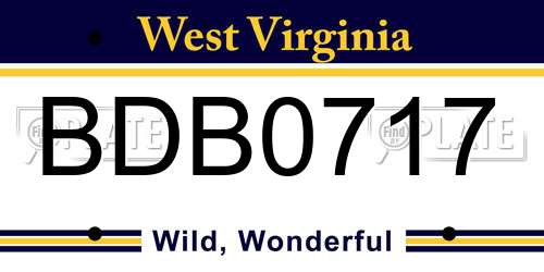 BDB0717 West Virginia License Plate
