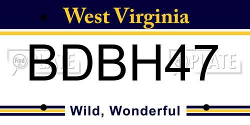 BDBH47 West Virginia License Plate