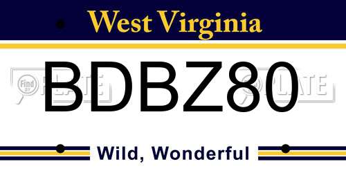 BDBZ80 West Virginia License Plate