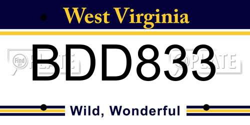 BDD833 West Virginia License Plate