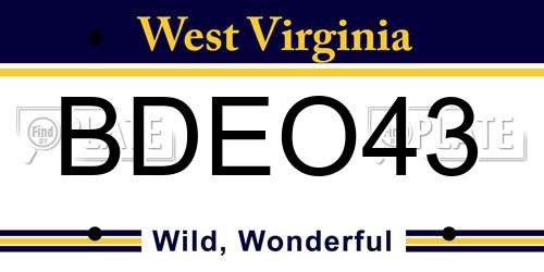 BDEO43 West Virginia License Plate