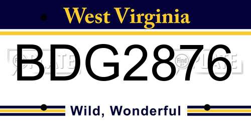 BDG2876 West Virginia License Plate