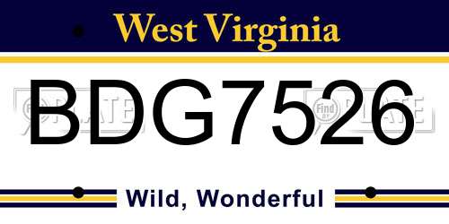 BDG7526 West Virginia License Plate