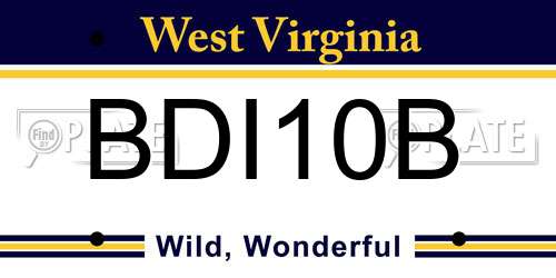 BDI10B West Virginia License Plate