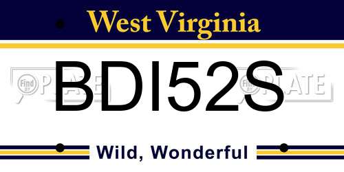 BDI52S West Virginia License Plate