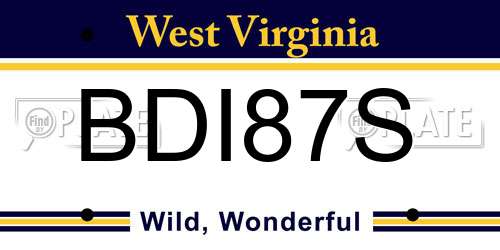 BDI87S West Virginia License Plate