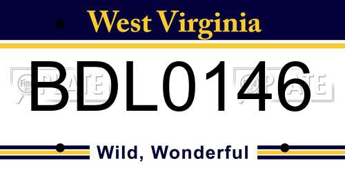 BDL0146 West Virginia License Plate