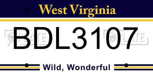 BDL3107 West Virginia License Plate