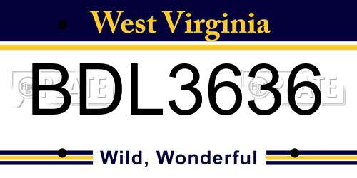 BDL3636 West Virginia License Plate