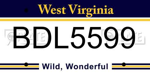 BDL5599 West Virginia License Plate