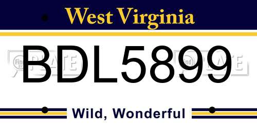 BDL5899 West Virginia License Plate