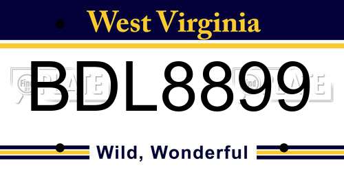 BDL8899 West Virginia License Plate