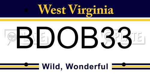 BDOB33 West Virginia License Plate