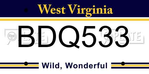BDQ533 West Virginia License Plate