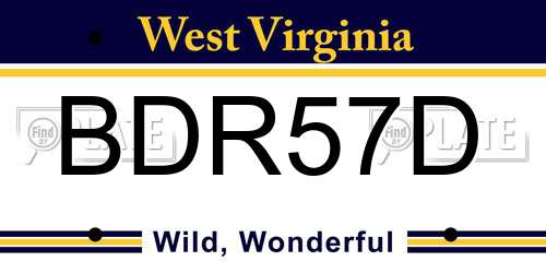 BDR57D West Virginia License Plate
