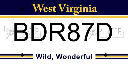 BDR87D West Virginia License Plate