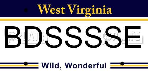 BDSSSSE West Virginia License Plate