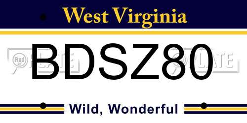 BDSZ80 West Virginia License Plate