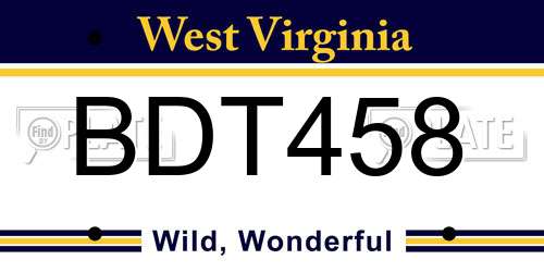 BDT458 West Virginia License Plate