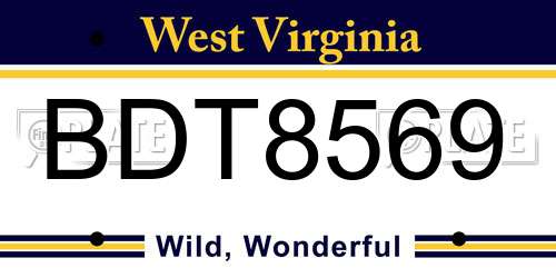BDT8569 West Virginia License Plate