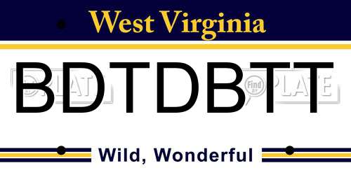 BDTDBTT West Virginia License Plate