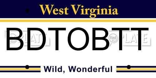 BDTOBTT West Virginia License Plate