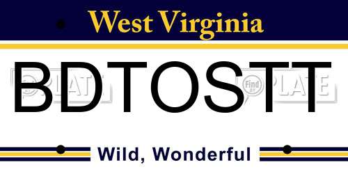 BDTOSTT West Virginia License Plate