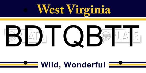 BDTQBTT West Virginia License Plate