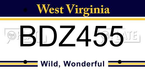BDZ455 West Virginia License Plate
