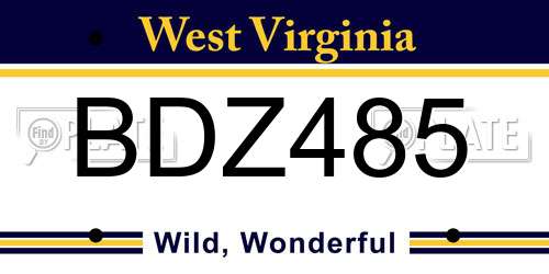 BDZ485 West Virginia License Plate
