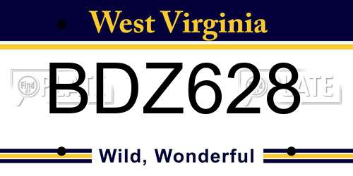 BDZ628 West Virginia License Plate