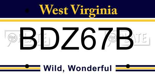 BDZ67B West Virginia License Plate